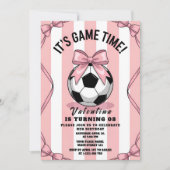 Game Day Mädchen Fußball Rosa Schleife Einladung (Vorderseite)