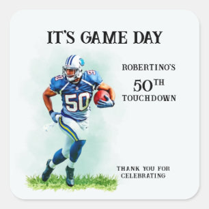 Game Day Running American Football 50. Geburtstag Quadratischer Aufkleber