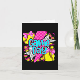Game Day Softball Lighning Coquette Bow Funny Soft Karte