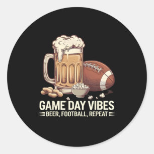 Game Day Vibes Beer Football Wiederholung Funny Sp Runder Aufkleber