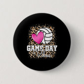 Game Day Volleyball Leopard Print Women Ladys Vol. Button (Vorderseite)