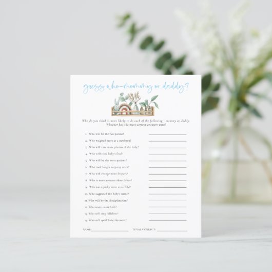 Game Guess Wer Mama Vater Blue Baby Dusche (Stehend Vorderseite)