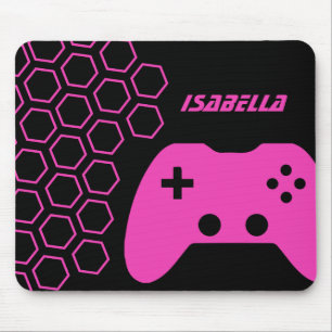 Game Hot Pink & Black Modern Personalisierter Name Mousepad