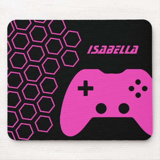 Game Hot Pink & Black Modern Personalisierter Name Mousepad (Vorne)