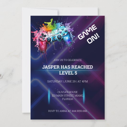 Game Level Up Gamer Geburtstag Einladung (Vorderseite)
