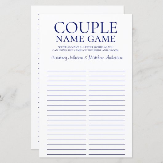 Game Navy Blue Brautparty Game (Vorne/Hinten)