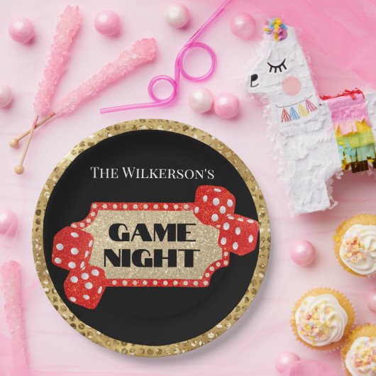 Game Night Glitzer Marquee Sign auf Black Pappteller (Party)