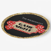 Game Night Glitzer Marquee Sign auf Black Pappteller (Schrägansicht)