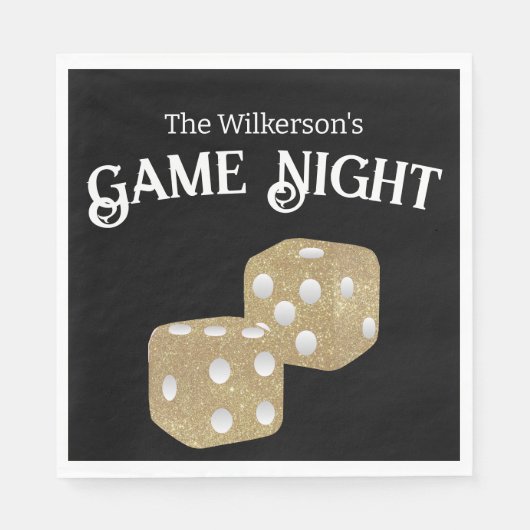 Game Night Gold Glitzer Würfel auf schwarz Serviette (Vorderseite)