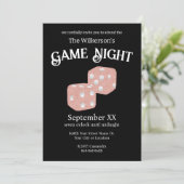 Game Night Pink Glitzer Würfel auf schwarz Einladung (Stehend Vorderseite)