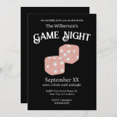 Game Night Pink Glitzer Würfel auf schwarz Einladung (Vorne/Hinten)