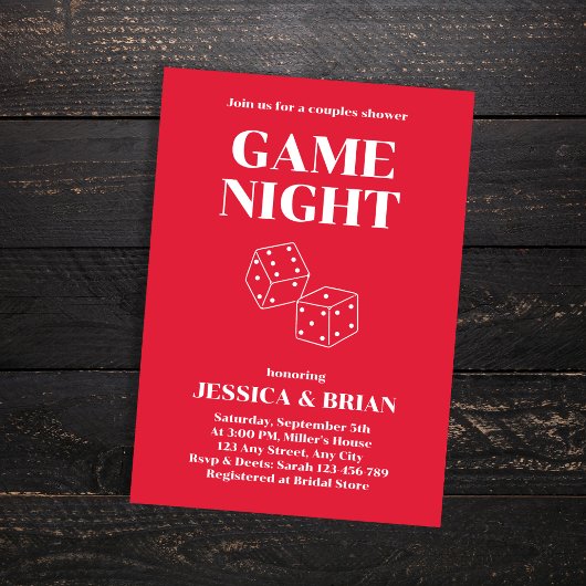Game Night Red Retro Schriftart Dices Couples Dusc Einladung