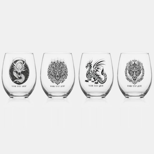 Game Night Unique Dragons 4 Personalize Text Weinglas Ohne Stiel (Vorderseite)