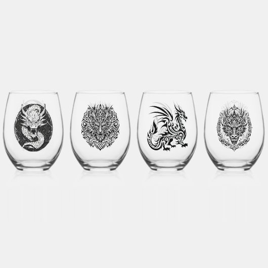 Game Night Unique Dragons 4 Personalize Text Weinglas Ohne Stiel (Hinten)