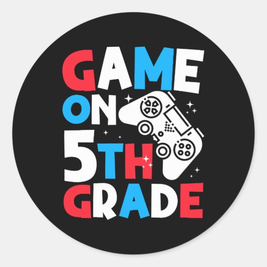 Game On 5th Grade Funny Birthday Boy Gaming Lover Runder Aufkleber (Vorderseite)