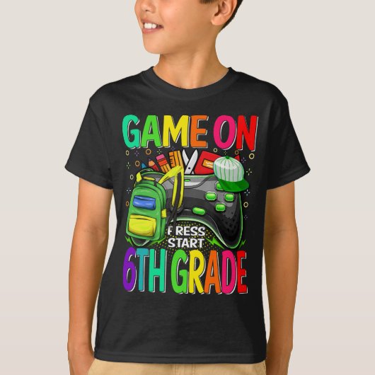 Game On 6th Grade First Day Gamer Zurück zur Schul T-Shirt (Vorderseite)