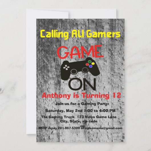 GAME ON...A Video Game Birthday Party Einladung (Vorderseite)