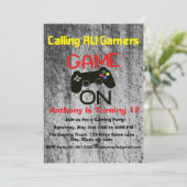 GAME ON...A Video Game Birthday Party Einladung (Stehend Vorderseite)