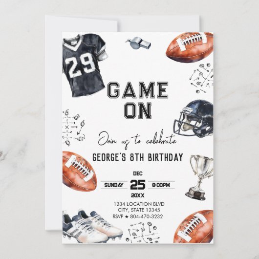 Game On American Football Birthday  Einladung (Vorderseite)