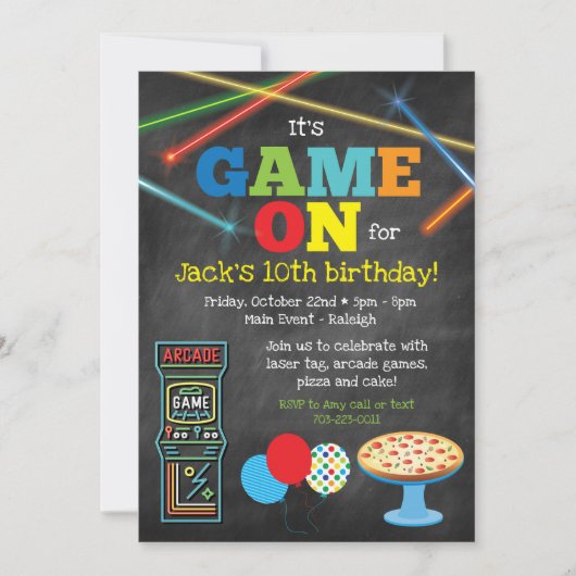 Game On Arcade Pizza Party Einladung (Vorderseite)