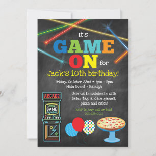 Game On Arcade Pizza Party-Schultafel-Einladung Einladung