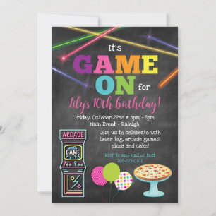 Game On Arcade Pizza Party Tafelkreide-Einladung Einladung