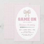 Game On Baseball Bow Pink Gingham Preppy 5th Einladung (Vorne/Hinten)