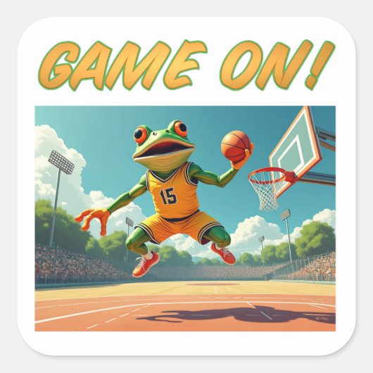 Game On Basketball Frog große Quadrat Aufkleber (Vorderseite)