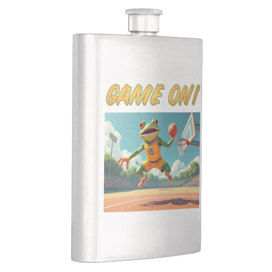 Game On Basketball Frosch Edelstahlflasche Flachmann (Rechts)