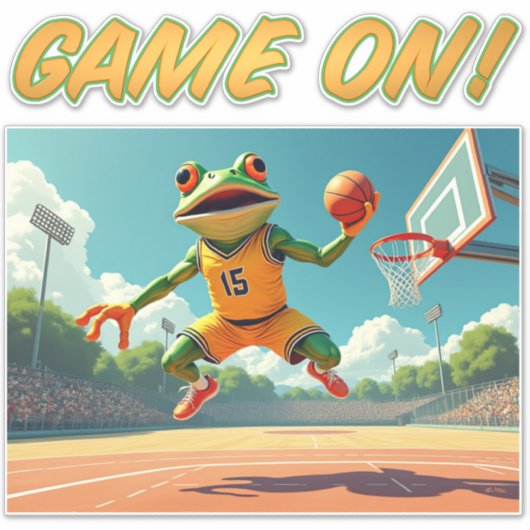 Game On Basketball Frosch Konturaufkleber Aufkleber (Vorderseite)