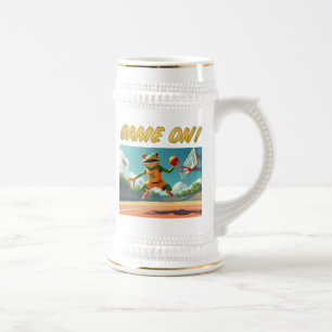 Game On Basketball Frosch linker Hand Stein Bierglas