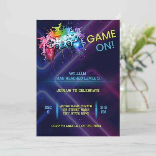 Game On Birthday Einladung (Stehend Vorderseite)