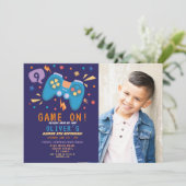 Game On Birthday Gaming Video Party Foto Einladung (Stehend Vorderseite)