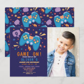 Game On Birthday Gaming Video Party Foto Einladung (Vorne/Hinten)