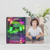 Game On, Boy Video Game Geburtstag Foto Einladung (Stehend Vorderseite)