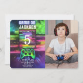 Game On, Boy Video Game Geburtstag Foto Einladung (Vorderseite)