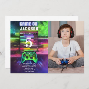 Game On, Boy Video Game Geburtstag Foto Einladung