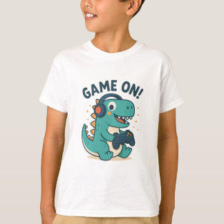 Game On! Cooles Gamer-Dinosaurier-Kinder-T-Shirt T-Shirt