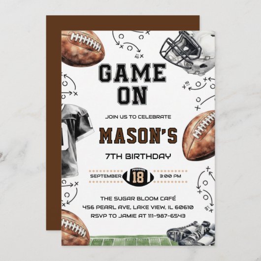 Game On Football Birthday Party Invitation Einladung (Vorne/Hinten)