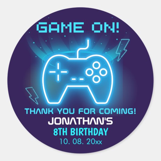 Game on, Funny Birthday Boy Runder Aufkleber (Vorderseite)