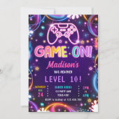 Game On Gamer Videospiele Neon Glow Girl Geburtsta Einladung (Vorderseite)