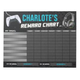 Game On Gaming Neon Blue Rewards Chart Personalisi Notizblock