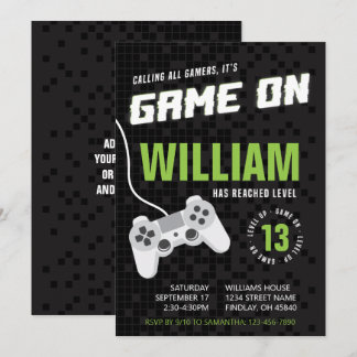 Game On Gaming Neon Green, jedes Alter Geburtstags Einladung