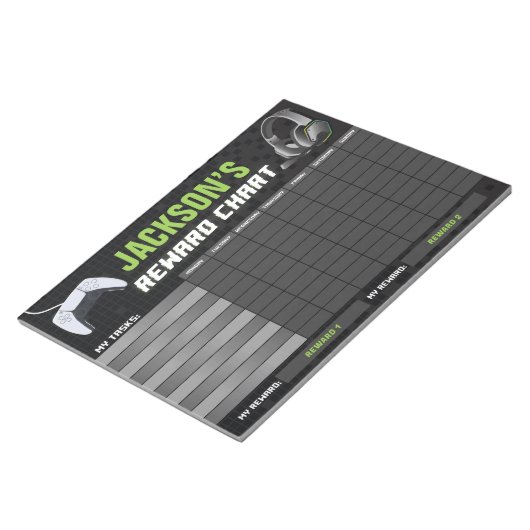 Game On Gaming Neon Green Rewards Chart personalis Notizblock (angewinkelt)