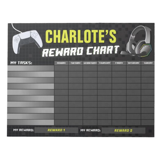 Game On Gaming Yellow Rewards Chart Personalisiert Notizblock (Vorderseite)