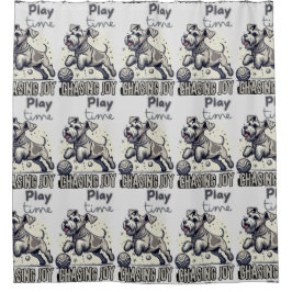 Game On: Graue Pup's spielerische Ball Chase Duschvorhang