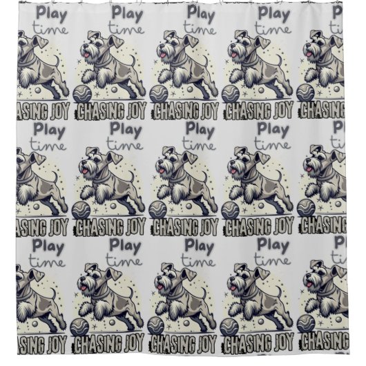 Game On: Graue Pup's spielerische Ball Chase Duschvorhang (Vorderseite)