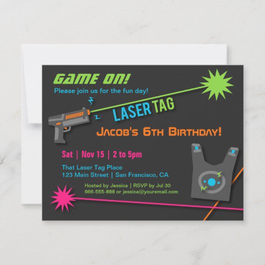 Game On Laser Tag Geburtstagsparty Einladungen (Vorderseite)