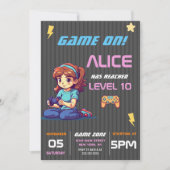 Game On Level Up Fun Video Game Birthday Party Einladung (Vorderseite)
