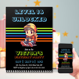Game On Level Up Fun Video Game Birthday Party Einladung